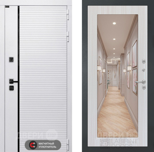 Входная металлическая Дверь Лабиринт (LABIRINT) Royal Зеркало 18 Сандал белый в Ногинск