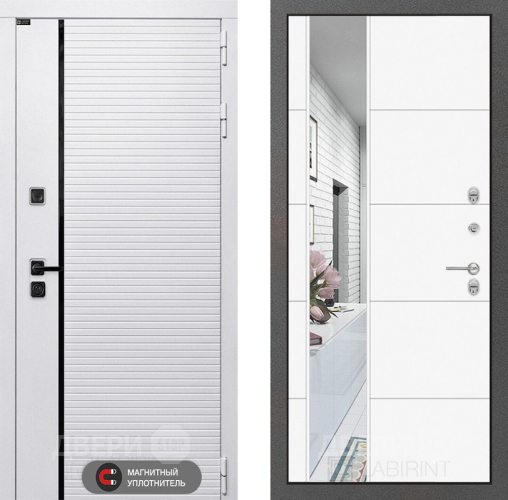 Входная металлическая Дверь Лабиринт (LABIRINT) Royal Зеркало 19 Белый софт в Ногинск