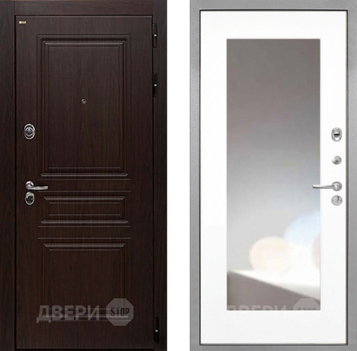 Входная металлическая Дверь Интекрон (INTECRON) Брайтон Тиковое Дерево ФЛЗ-120-М Зеркало Белый матовый в Ногинск