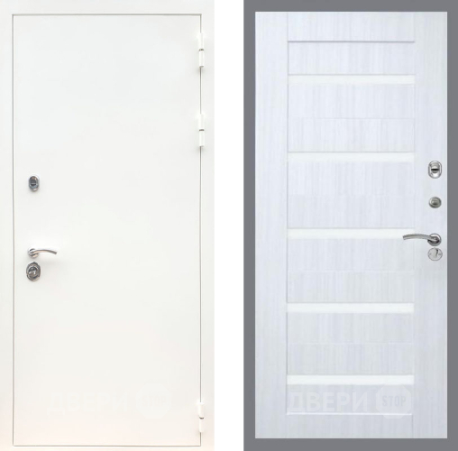 Входная металлическая Дверь Рекс (REX) 5 Белая Шагрень СБ-14 стекло белое Сандал белый в Ногинск