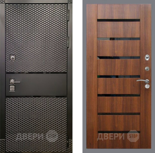 Входная металлическая Дверь Рекс (REX) 15 Черный Кварц СБ-14 стекло черное Орех бренди в Ногинск