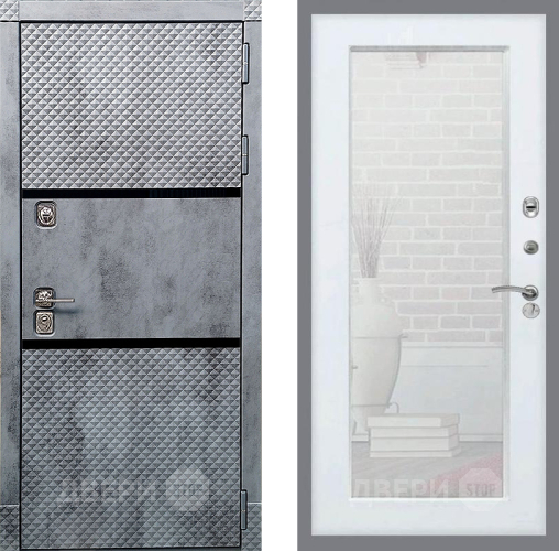Входная металлическая Дверь Рекс (REX) 15 Бетон Темный Зеркало Пастораль Белый ясень в Ногинск