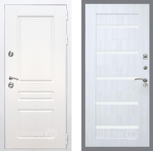 Входная металлическая Дверь Рекс (REX) Премиум-н Силк Сноу СБ-14 стекло белое Сандал белый в Ногинск