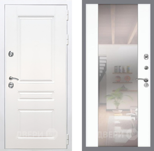 Входная металлическая Дверь Рекс (REX) Премиум-н Силк Сноу СБ-16 Зеркало Силк Сноу в Ногинск