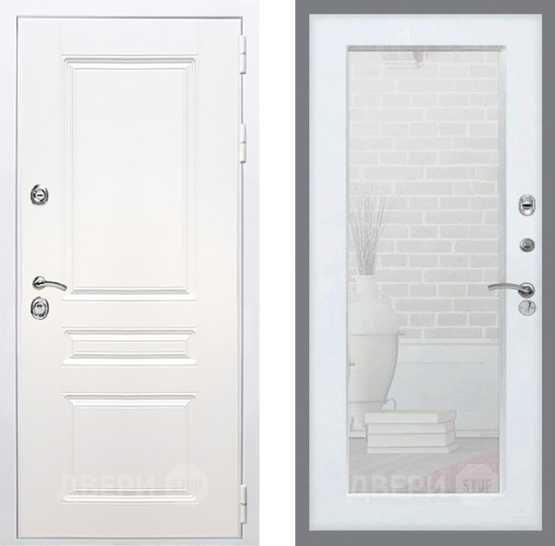 Входная металлическая Дверь Рекс (REX) Премиум-н Силк Сноу Зеркало Пастораль Белый ясень в Ногинск